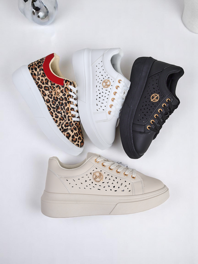 Sneakers da donna Calista Bianco in pelle ecologica, traforate, primaverili 4,5 cm