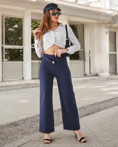 Royalfashion Cotton wide women's pants with belt-like embellishment