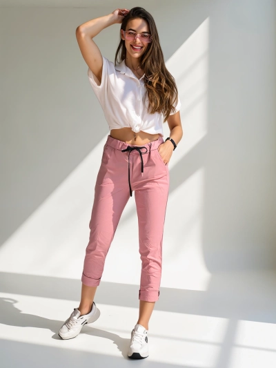 Royalfashion Women's viscose skinny trousers with a tie at the waist