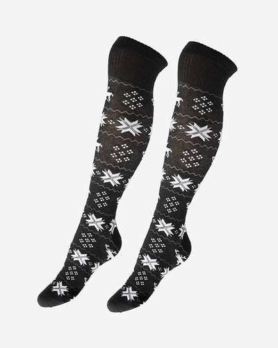 Women's Black Long Christmas Socks - Underwear