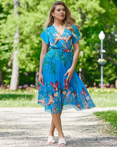 Ladies 'blue dress with an exotic pattern - Clothing