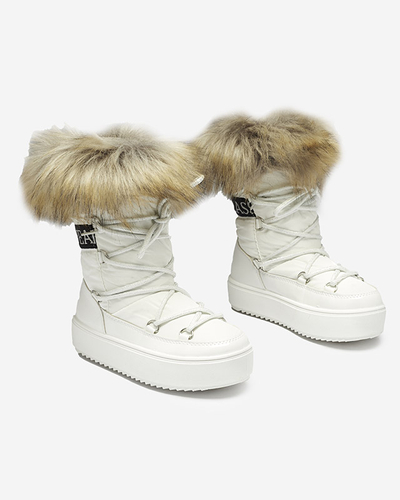 White children's slip-on shoes a'la snow boots with fur Asika - Footwear