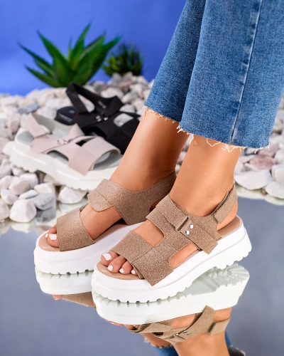 Royalfashion Dark brown women's sandals on a solid sole Rederis