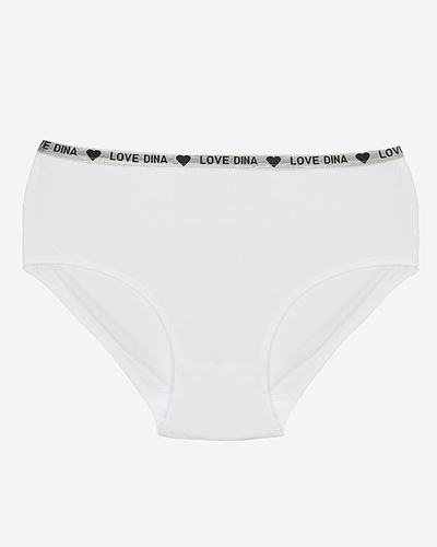 White women's briefs with a decorative stripe with inscriptions - Underwear