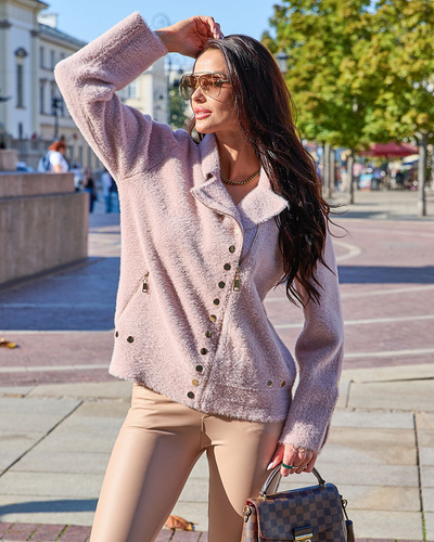 Royalfashion Коричневый женский свитер без пуговиц с карманами