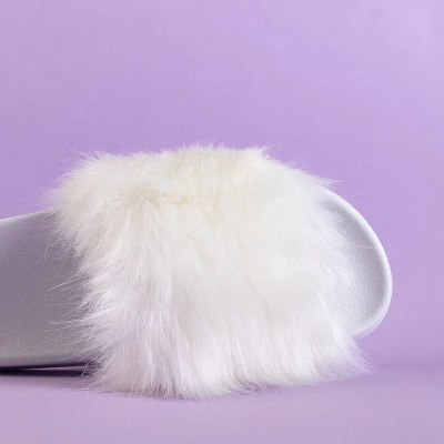 OUTLET Women's white slippers with fur Danita - Footwear