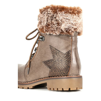 Brązowe workery z futerkiem Zirca - Obuwie