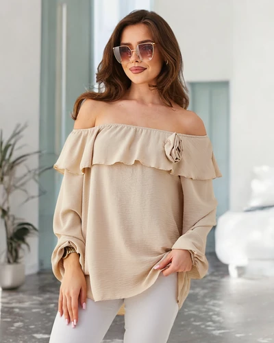 Royalfashion Women's blouse a la Spanish with frills and flower