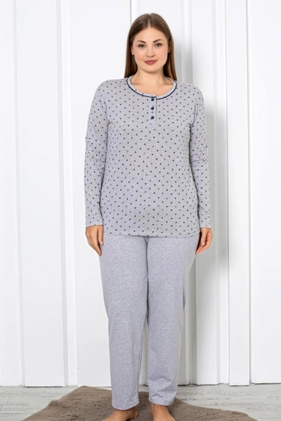 Royalfashion Sieviešu kokvilnas 2 daļu pidžamu komplekts sirdī PLUS SIZE