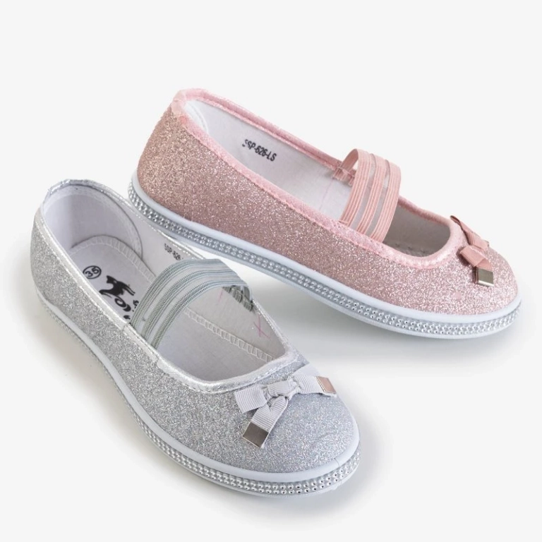 OUTLET Children's silver brocade ballerinas with a bow Trylina - Shoes