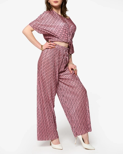 Dark pink women's patterned pleated set - Clothing