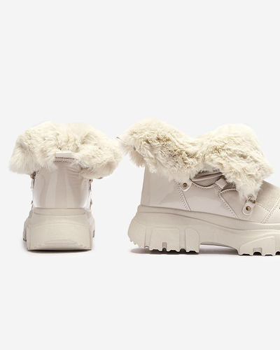 Beige women's lace-up snow boots Fentes- Footwear