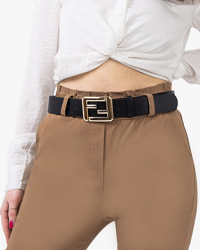 Ladies' black belt with a gold buckle - Accessories
