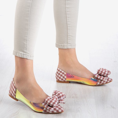 Pink plaid women's ballerinas with bow Carol - Footwear 1