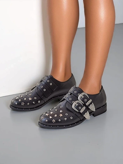 Royalfashion Women's low shoes with studs and buckles Goffel