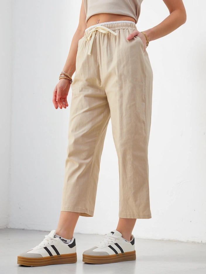 Royalfashion kokvilnas plašās bikses sievietēm ar jostu