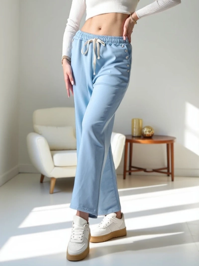 Royalfashion Women's wide sweatpants made of viscose with zirconia