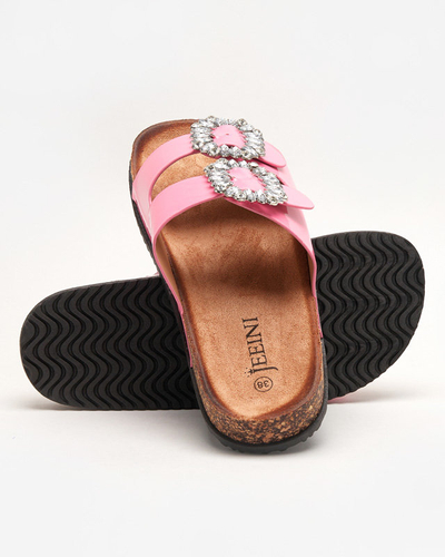 OUTLET Pink women's flip-flops with decorated buckles Olimika - Footwear