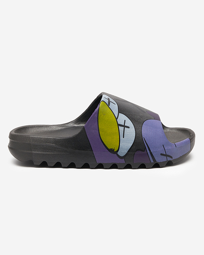 OUTLET Black rubber women's slippers with Pfizz-footwear print