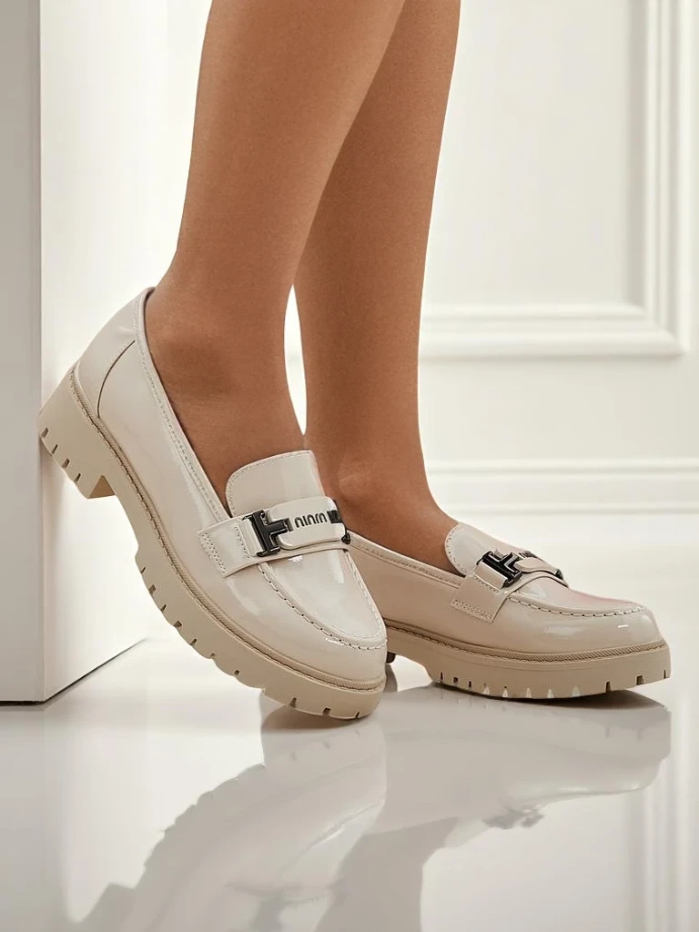 Atena women's beige flat-heeled loafers made of eco-leather