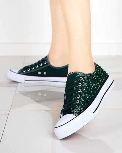 Women's sneakers with dark green cubic zirconia Amando - Footwear