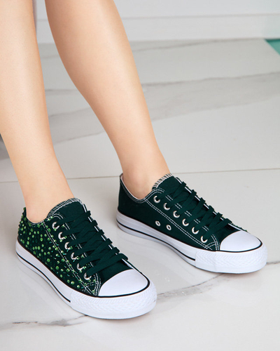 OUTLET Women's sneakers with dark green cubic zirconia Amando - Footwear