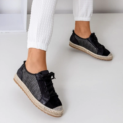 OUTLET Black women's tennis shoes a'la espadrilles Fesmav - Footwear