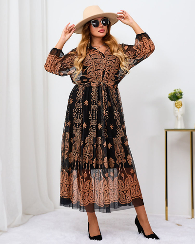 Royalfashion Black and brown mesh floral maxi dress