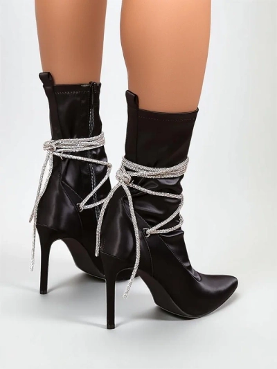 Royalfashion Women's stiletto ankle boots with rhinestone straps Glamese