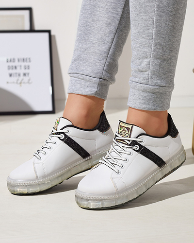 Women's sports shoes in white with black inserts Asxa- Footwear