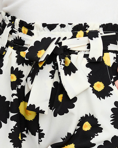 Black patterned women's textile short shorts with flowers - Clothing