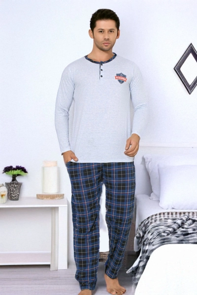 Royalfashion Men's cotton checkered pajamas