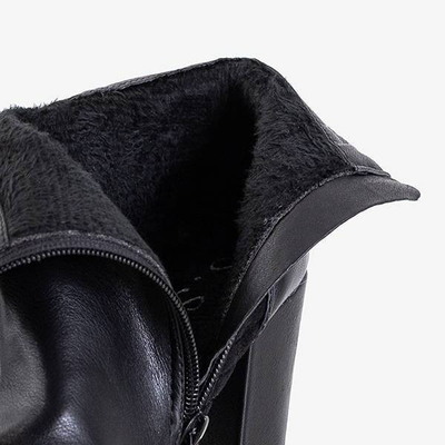 OUTLET Black women's boots on a post with a decorative zipper Santiago - Footwear