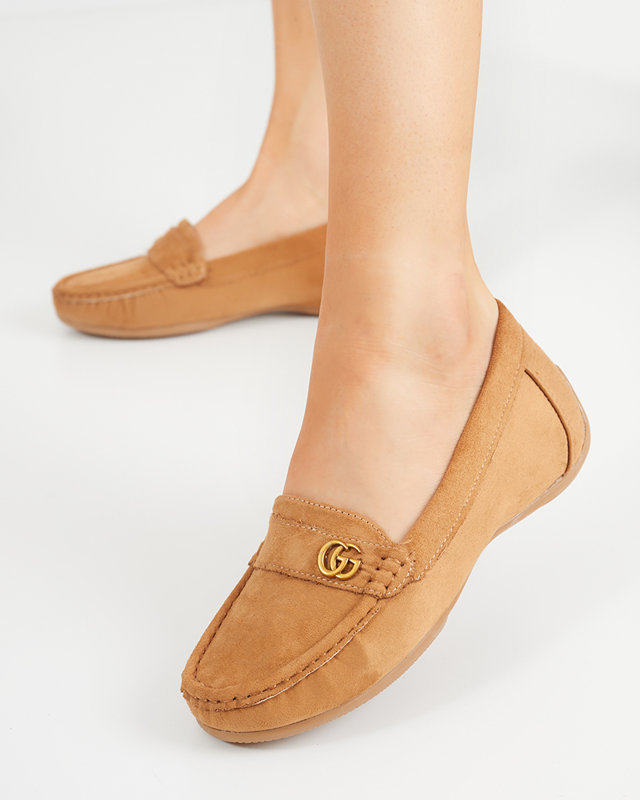 Women's moccasins with a low wedge heel in camel color Lemira - Footwear