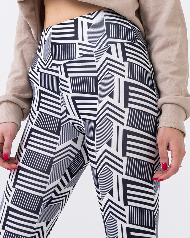 Rakstaini sieviešu legingi ar augstu vidukli melnbalti - Apģērbs