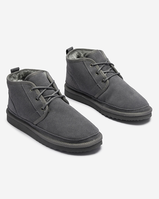 Gray women's tied snow boots with fur Miusho - Footwear