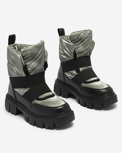 Women's snow boots on a flat sole in black-gray Ferory- Footwear