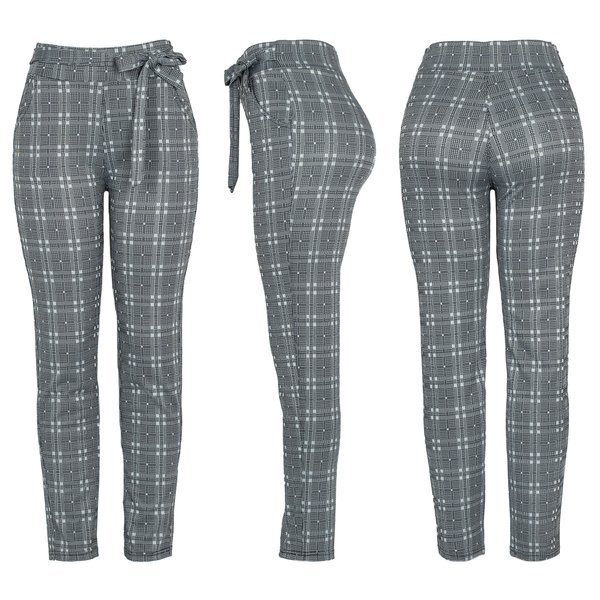 Gray checkered fabric trousers - Pants 1