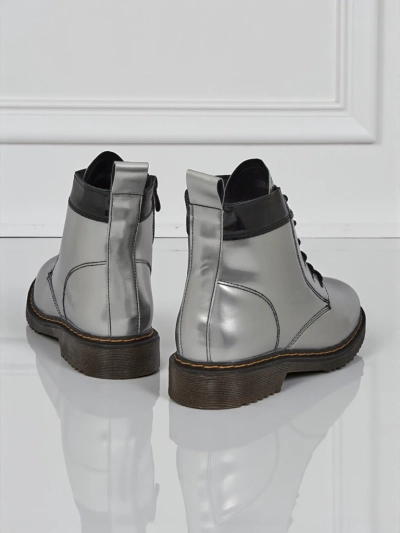 Women's Silver Celestina Eco Patent Leather Ankle Boots with Zipper