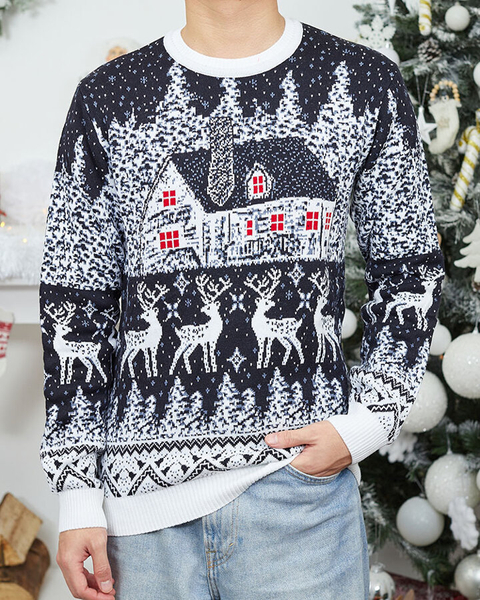 Royalfashion Navy blue Christmas men's sweater