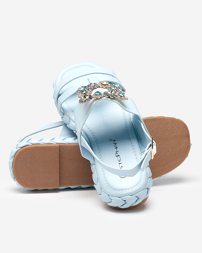 Women's light blue sandals with a decorative Govy buckle. Footwear