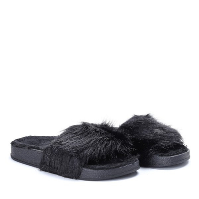 Black slippers with fur Angela - Footwear