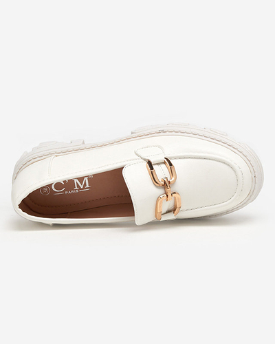 OUTLET Women's white shoes with a golden decoration Meritso - Footwear
