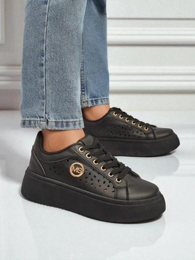 Aurelia Nero - Black Royalfashion platform made of eco-leather, model LH201-8