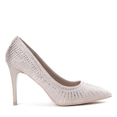 Beżowe czółenka z ozdobnymi cyrkoniami na szpilce Cyrina - Obuwie