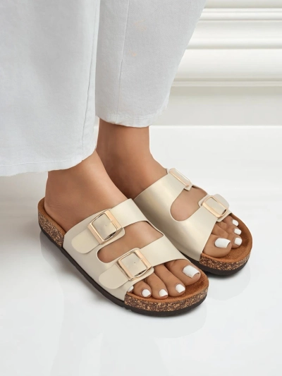 Женские сандалии Royalfashion Aurelia gold – плоские шлепанцы из эко-кожи (размер 39)