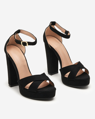 OUTLET Black women's sandals on a higher post Ivesjo - Footwear