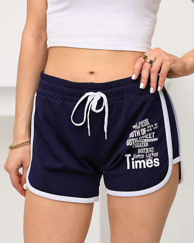 Ladies' navy blue shorts with inscriptions - Clothing