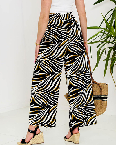 Patterned women's palazzo pants in black- Clothing