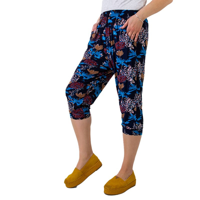 Navy blue patterned women's 3/4 PLUS SIZE pants - Clothing